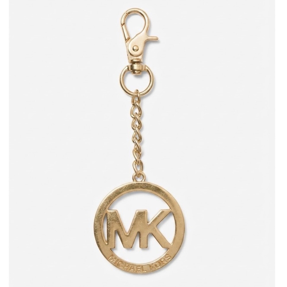 Michael Kors Gold MK Logo Medallion Bag Charm Keychain Lobster Clasp Classic